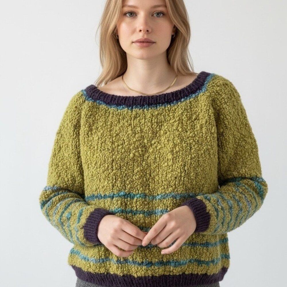 Hand Knit 100% Wool Chunky Boxy Oversized Cropped Hippy Boho Sweater Sz M